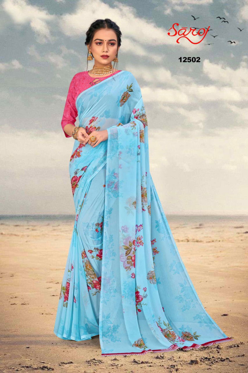 Saroj Spring 3 New Fancy Regular Wear Georgette Printed Saree Collection